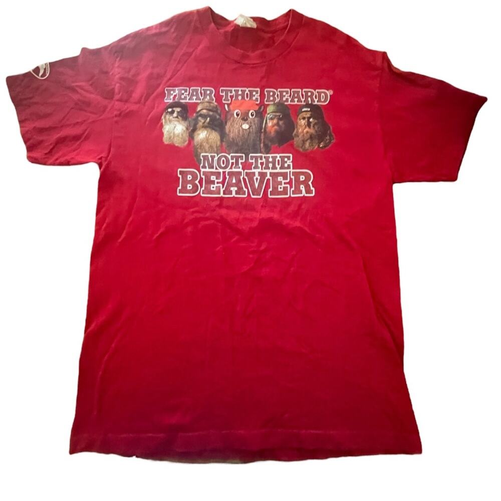 Alstyle T-Shirt Unisex Large FEAR THE BEARD NOT THE BEAVER Graphic Tee Red